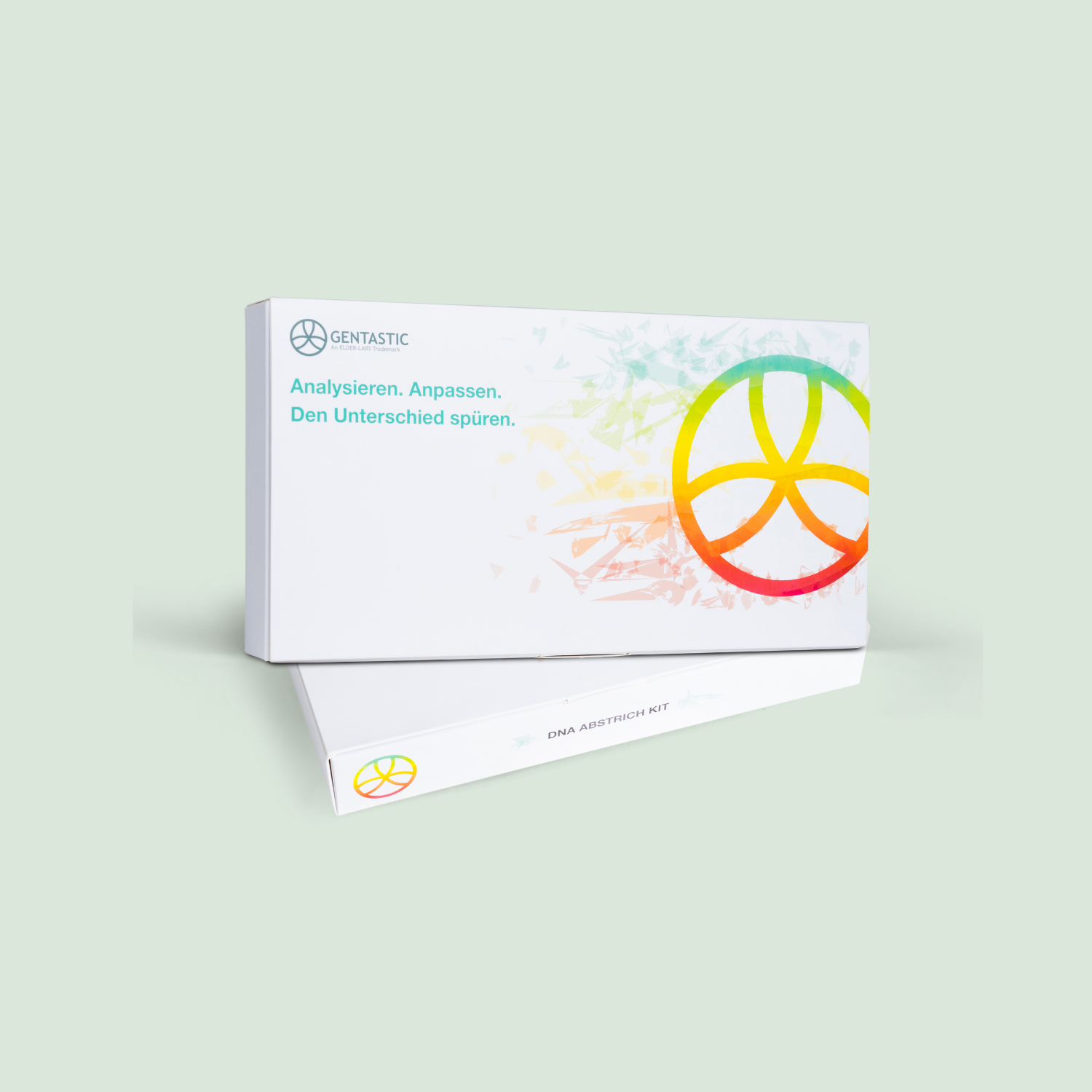 Gentastic DNA-Test Entnahmekit mit Verpackung und Probenröhrchen.